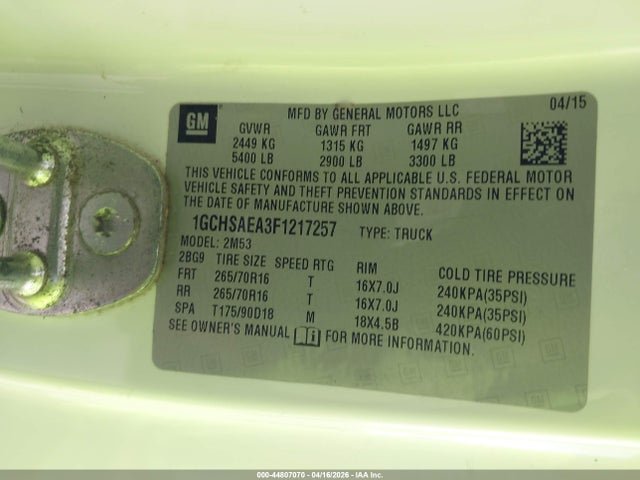 1GCHSAEA3F1217257 Chevrolet Colorado Wt