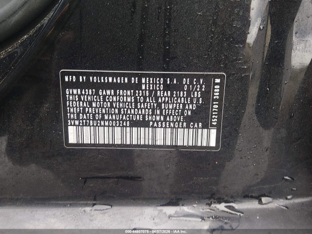2022 Volkswagen Jetta Gli 2.0t Autobahn მანქანა იყიდება აუქციონზე, vin: 3VW2T7BU2NM003248, აუქციონის ნომერი: 44807075