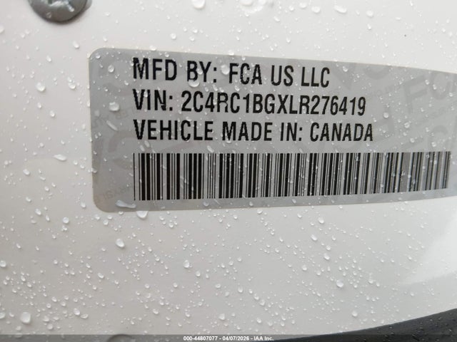 2020 Chrysler Pacifica Touring L მანქანა იყიდება აუქციონზე, vin: 2C4RC1BGXLR276419, აუქციონის ნომერი: 44807077