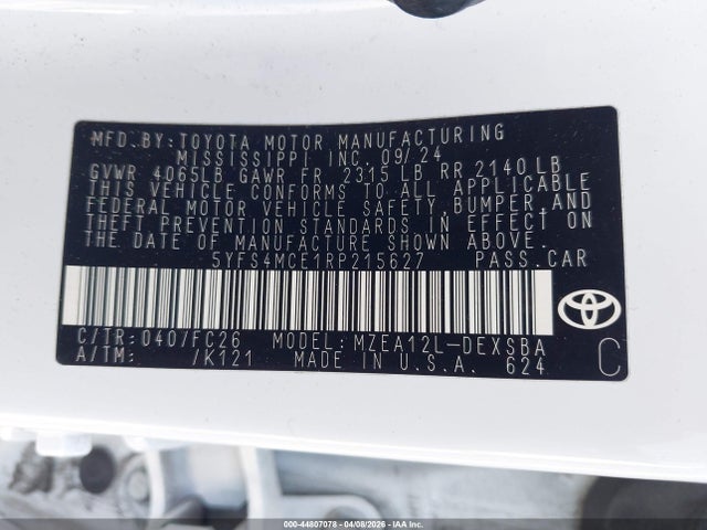 Toyota COROLLA SE 2024 5YFS4MCE1RP215627 Image 9