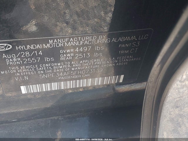 44807114 :رقم المزاد ، 5NPE34AF5FH073139 vin ، 2015 Hyundai Sonata Sport مزاد بيع
