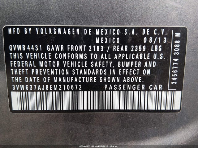 2014 VOLKSWAGEN JETTA HYBRID 3VW637AJ8EM210672 Photo 8