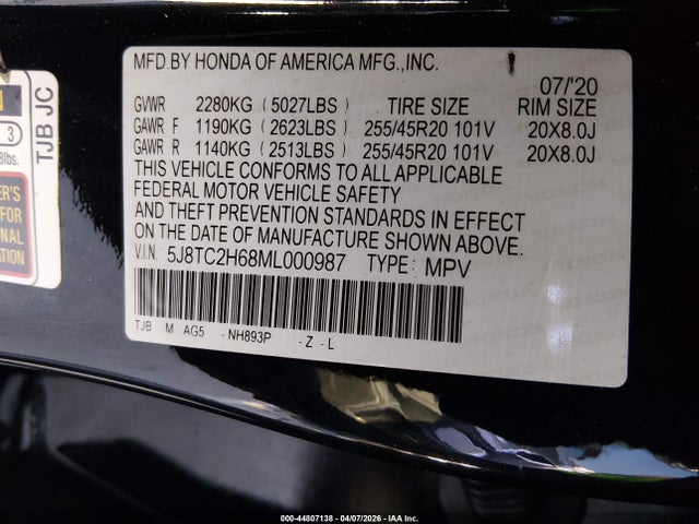 Aukcja sprzedaży 2021 Acura Rdx A-spec Package, vin: 5J8TC2H68ML000987, numer aukcji: 44807138