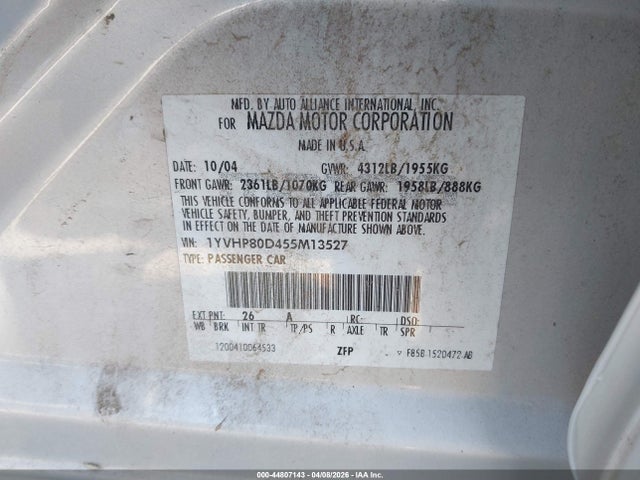 Продаж на аукціоні авто 2005 Mazda Mazda6 S Sport, vin: 1YVHP80D455M13527, номер лоту: 44807143