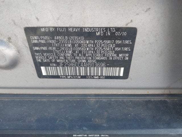 Aukcja sprzedaży 2010 Subaru Forester 2.5x Premium, vin: JF2SH6CC4AH913696, numer aukcji: 44807146