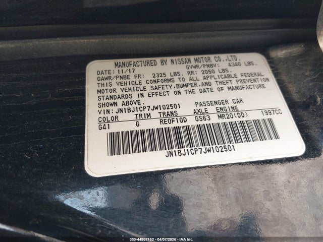 Aukcja sprzedaży 2018 Nissan Rogue Sport Sv, vin: JN1BJ1CP7JW102501, numer aukcji: 44807152