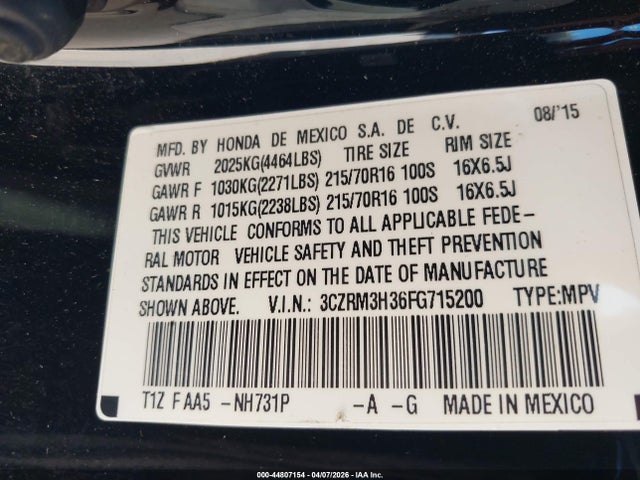 3CZRM3H36FG715200 Honda CR-V LX