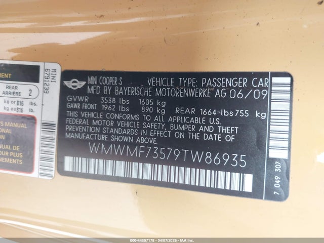 2009 MINI COOPER S WMWMF73579TW86935 Photo 8