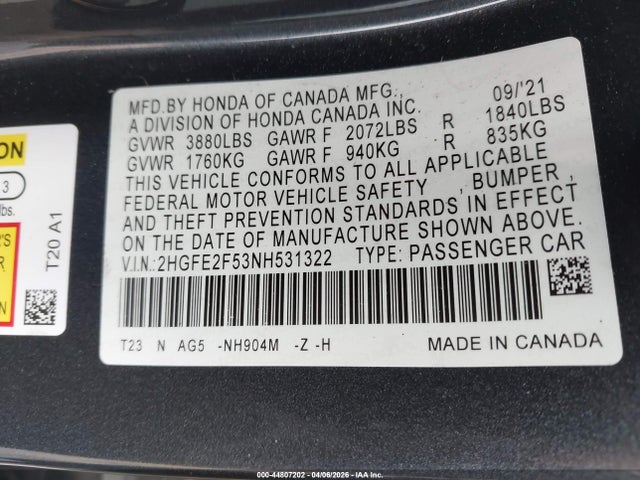 Honda Civic Sport 2022 2HGFE2F53NH531322 Image 9