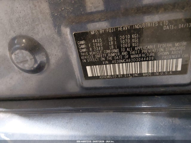 Aukcja sprzedaży 2013 Subaru Legacy 2.5i, vin: 4S3BMCA62D3044409, numer aukcji: 44807218
