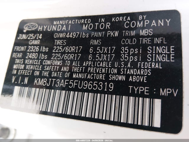 KM8JT3AF5FU965319 Hyundai TUCSON GLS