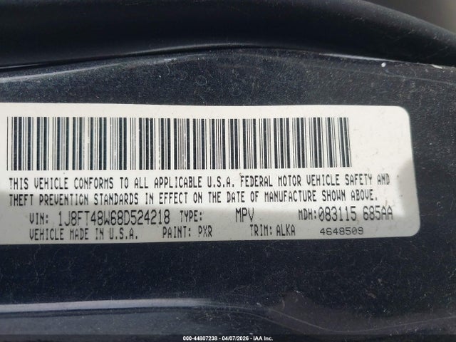 Продаж на аукціоні авто 2008 Jeep Patriot Limited, vin: 1J8FT48W68D524218, номер лоту: 44807238