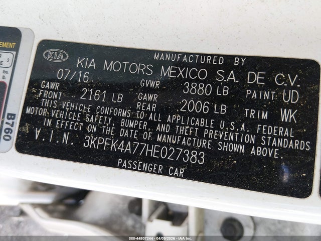 2017 Kia Forte Lx მანქანა იყიდება აუქციონზე, vin: 3KPFK4A77HE027383, აუქციონის ნომერი: 44807244
