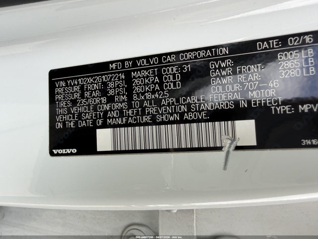 Продаж на аукціоні авто 2016 Volvo Xc90 T5 Momentum, vin: YV4102XK2G1072214, номер лоту: 44807260