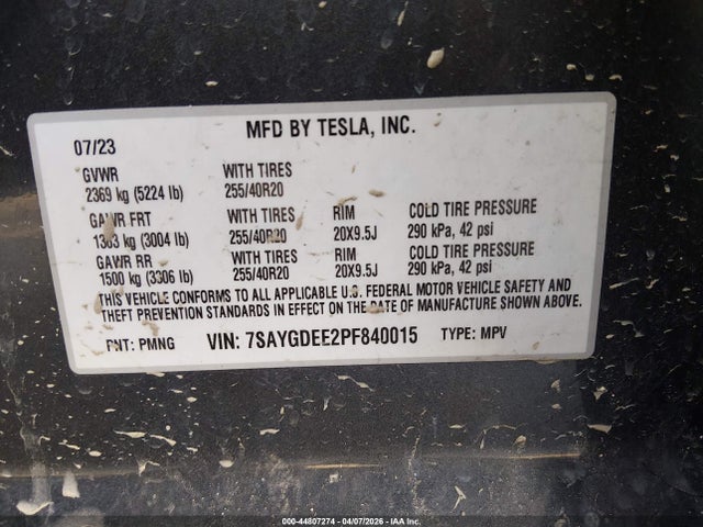 Aukcja sprzedaży 2023 Tesla Model Y Awd/long Range Dual Motor All-wheel Drive, vin: 7SAYGDEE2PF840015, numer aukcji: 44807274