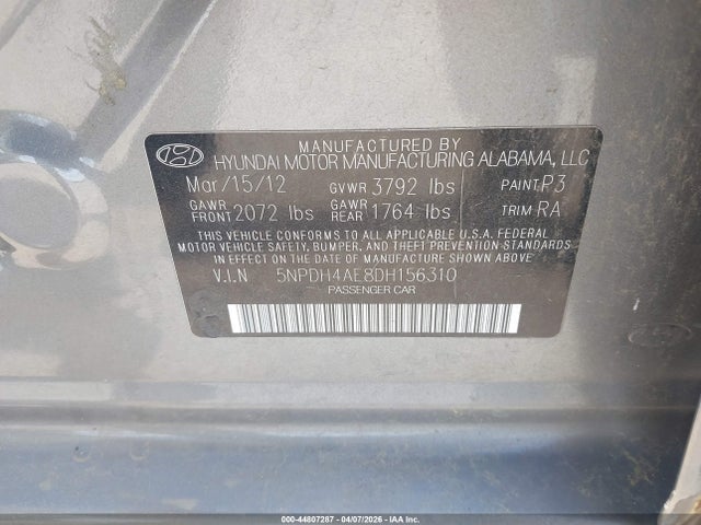 Продажа на аукционе авто 2013 Hyundai Elantra Limited, vin: 5NPDH4AE8DH156310, номер лота: 44807287