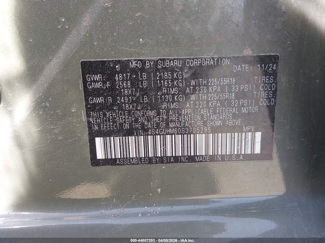 44807293 :رقم المزاد ، 4S4GUHM60S3705295 vin ، 2025 Subaru Crosstrek Limited مزاد بيع