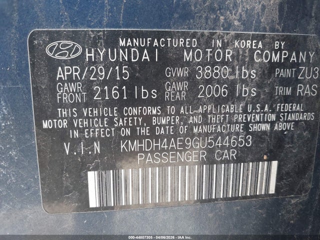 Aukcja sprzedaży 2016 Hyundai Elantra Se, vin: KMHDH4AE9GU544653, numer aukcji: 44807305