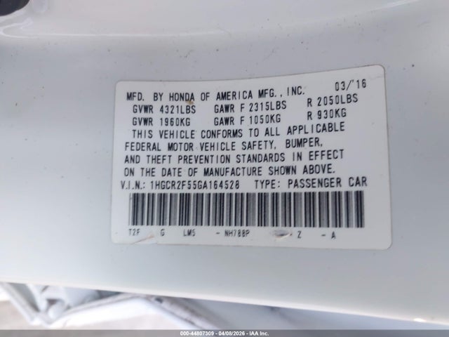 1HGCR2F55GA164528 Honda Accord Sport