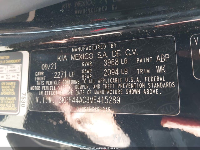 Продаж на аукціоні авто 2021 Kia Forte Gt, vin: 3KPF44AC3ME415289, номер лоту: 44807313