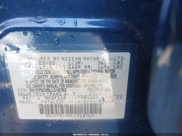 2020 Nissan Kicks Sv Xtronic Cvt მანქანა იყიდება აუქციონზე, vin: 3N1CP5CV0LL518763, აუქციონის ნომერი: 44807314