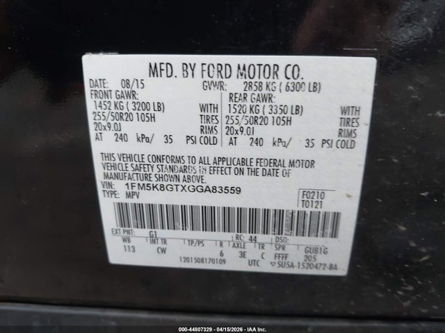 44807329 :رقم المزاد ، 1FM5K8GTXGGA83559 vin ، 2016 Ford Explorer Sport مزاد بيع