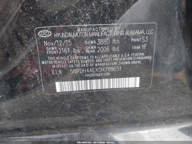 Продажа на аукционе авто 2016 Hyundai Elantra Se, vin: 5NPDH4AEXGH788651, номер лота: 44807352