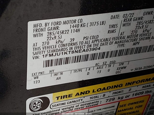 1FMJU1KT8NEA03904 Ford Expedition Limited