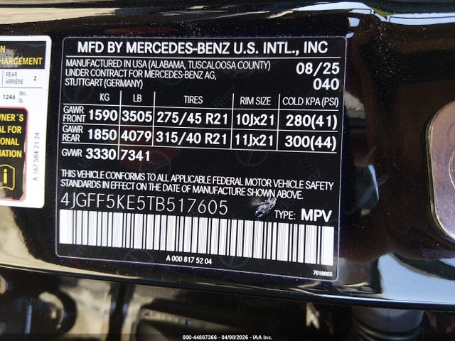 Aukcja sprzedaży 2026 Mercedes-benz Gls 450 4matic, vin: 4JGFF5KE5TB517605, numer aukcji: 44807366