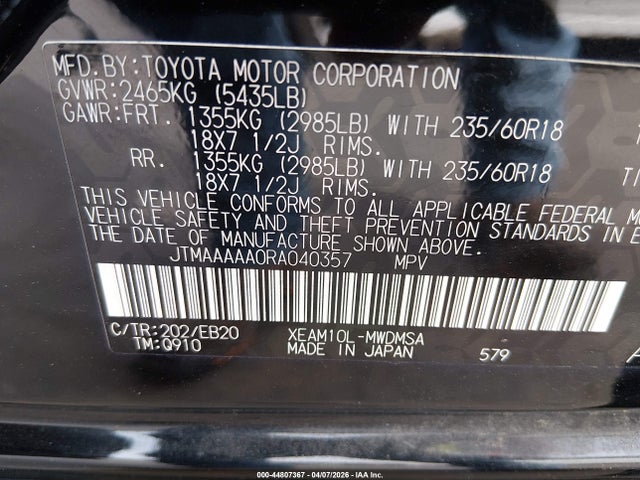 Aukcja sprzedaży 2024 Toyota Bz4x Xle, vin: JTMAAAAA0RA040357, numer aukcji: 44807367