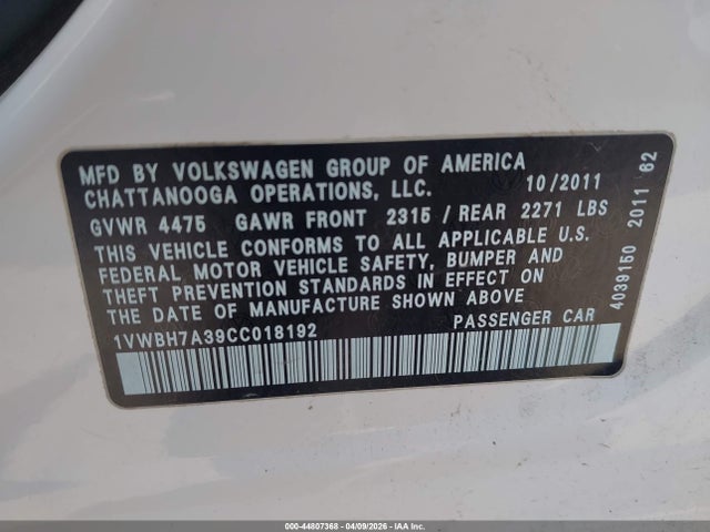 2012 VOLKSWAGEN PASSAT 1VWBH7A39CC018192 Photo 8