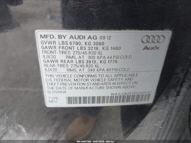 Продажа на аукционе авто 2013 Audi Q7 3.0t Premium, vin: WA1LGAFE2DD005131, номер лота: 44807369