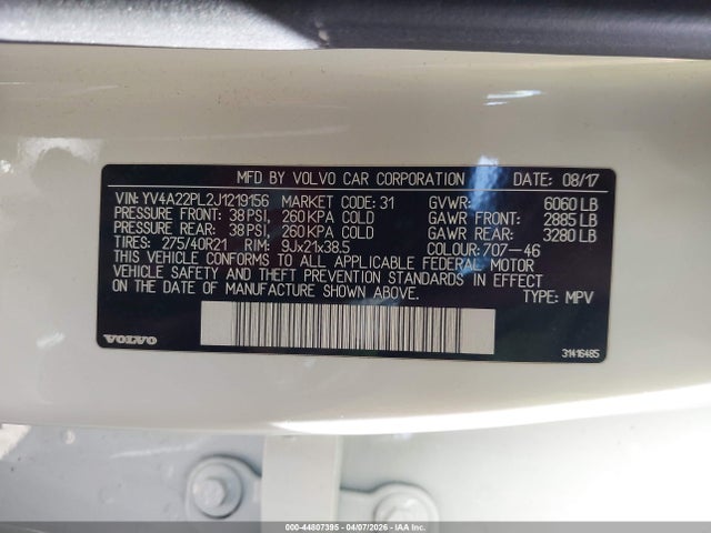 YV4A22PL2J1219156 Volvo Xc90 T6 Inscription