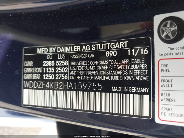 2017 Mercedes-benz E 300 4matic მანქანა იყიდება აუქციონზე, vin: WDDZF4KB2HA159755, აუქციონის ნომერი: 44807408