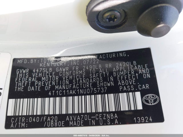 4T1C11AK1NU075737 Toyota CAMRY LE