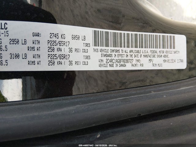 Aukcja sprzedaży 2015 Chrysler Town & Country Lx, vin: 2C4RC1AG8FR698727, numer aukcji: 44807442