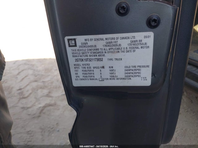 Продажа на аукционе авто 2002 Gmc Sierra 1500 Sle, vin: 2GTEK19T321173652, номер лота: 44807447