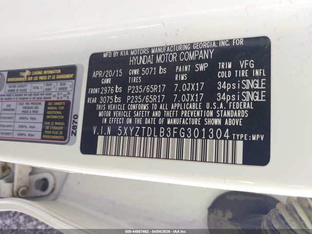 5XYZTDLB3FG301304 Hyundai Santa Fe Sport 2.4l