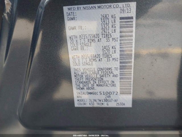 Aukcja sprzedaży 2014 Infiniti Qx60, vin: 5N1AL0MM6EC510072, numer aukcji: 44807464