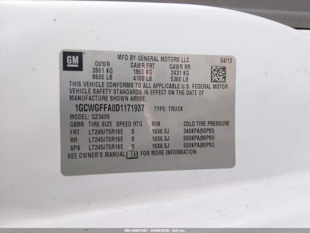 2013 CHEVROLET EXPRESS 2500 1GCWGFFA0D1171937 Photo 8