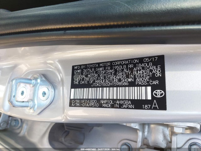 JTDKDTB32H1598586 Toyota Prius C Four