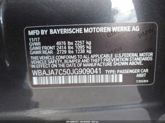 Aukcja sprzedaży 2018 Bmw 530i Xdrive, vin: WBAJA7C50JG909041, numer aukcji: 44807477
