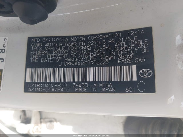 JTDKN3DU4F1912223 Toyota Prius Three