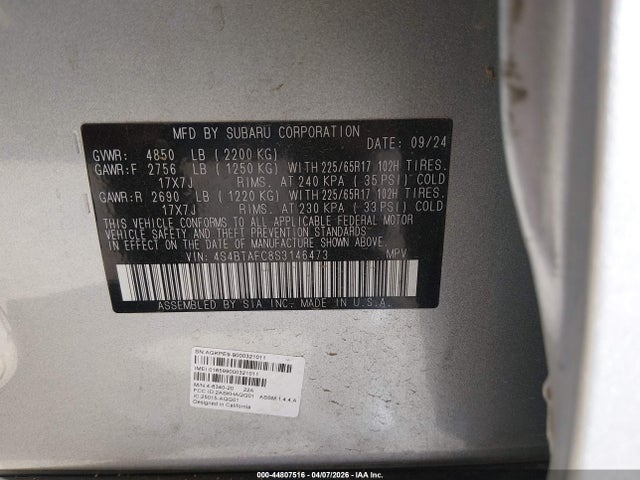 Продаж на аукціоні авто 2025 Subaru Outback Premium, vin: 4S4BTAFC8S3146473, номер лоту: 44807516