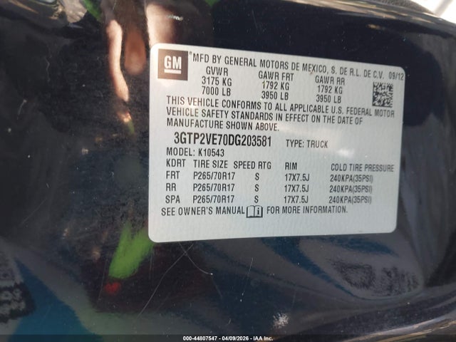 Продаж на аукціоні авто 2013 Gmc Sierra 1500 Sle, vin: 3GTP2VE70DG203581, номер лоту: 44807547