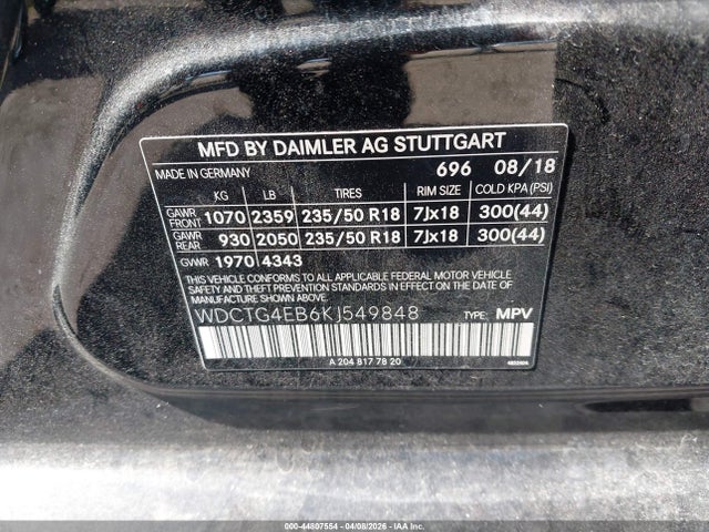 WDCTG4EB6KJ549848 Mercedes-Benz GLA 250