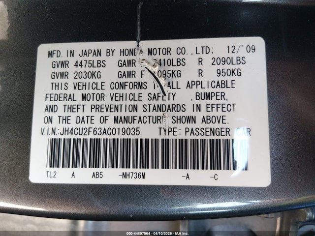 Aukcja sprzedaży 2010 Acura Tsx 2.4, vin: JH4CU2F63AC019035, numer aukcji: 44807564