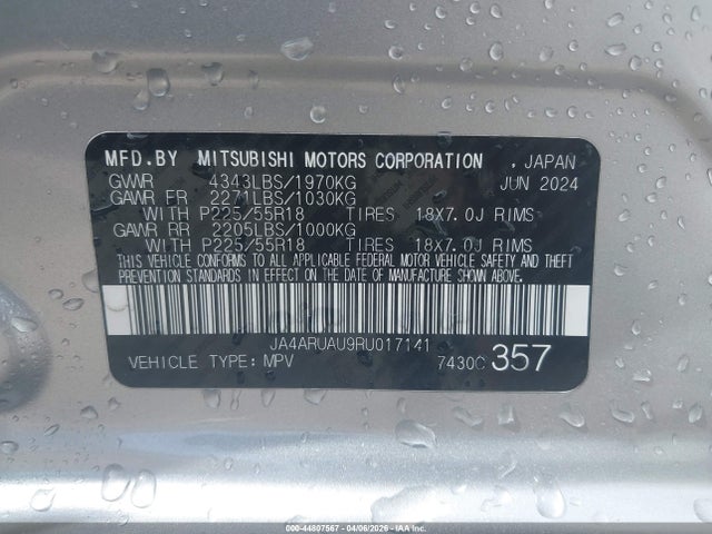 44807567 :رقم المزاد ، JA4ARUAU9RU017141 vin ، 2024 Mitsubishi Outlander Sport 2.0 Es Awc/2.0 Le Awc/2.0 Ralliart Awc/2.0 S Awc/2.0 Se Awc/2.0 Trail Edition Awc مزاد بيع