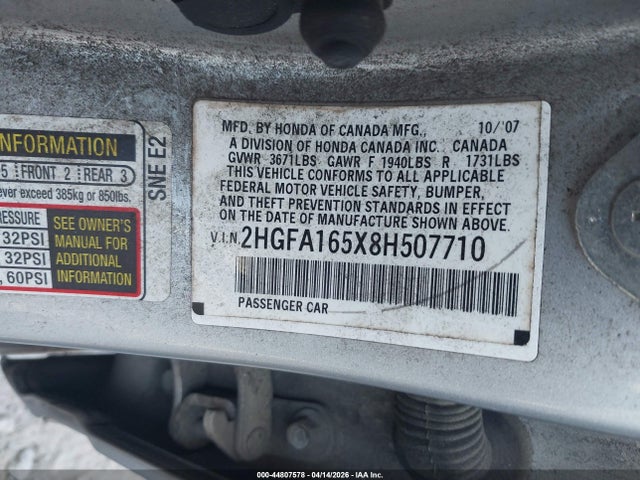 44807578 :رقم المزاد ، 2HGFA165X8H507710 vin ، 2008 Honda Civic Lx مزاد بيع