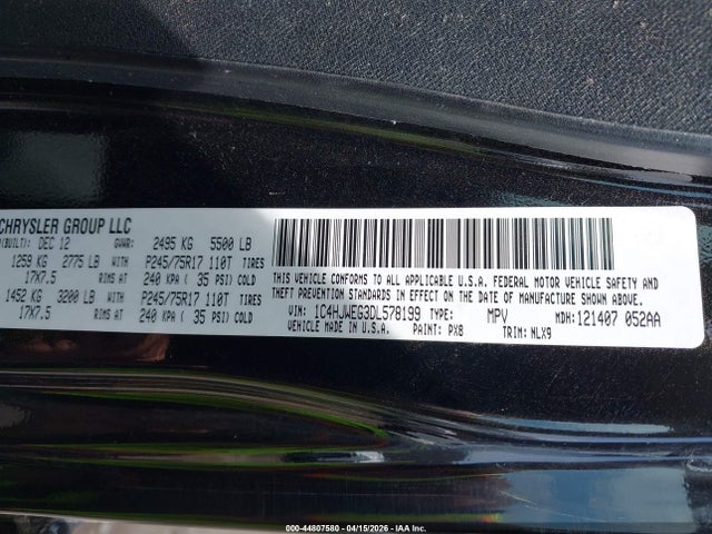 Aukcja sprzedaży 2013 Jeep Wrangler Unlimited Moab, vin: 1C4HJWEG3DL578199, numer aukcji: 44807580